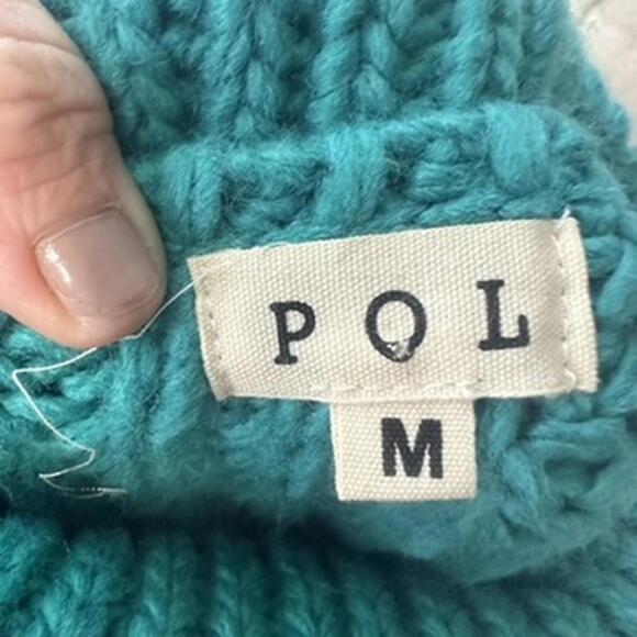 POL Chunky Knit Turtleneck Sweater Teal Green Women’s Cozy‎ Pullover M - Picture 4 of 12
